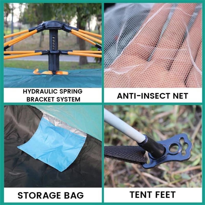 DEXO خيمة تخييم تلقائية فورية 200x200x135 سم - خيمة سهلة التركيب لـ 4 أشخاص مع حماية من الأشعة فوق البنفسجية، مقاومة للماء، خيمة سفر خفيفة الوزن للتخييم، المشي في الطبيعة والمهرجانات، زرقاء - Image 5